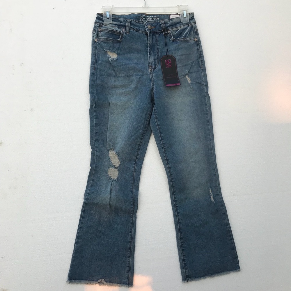 NoBoundaries NWT sz9 high rise med wash crop flare